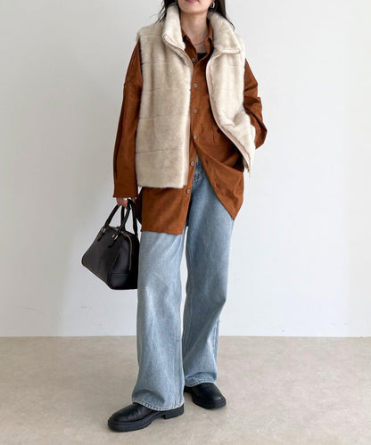 條紋絎縫毛絨馬甲