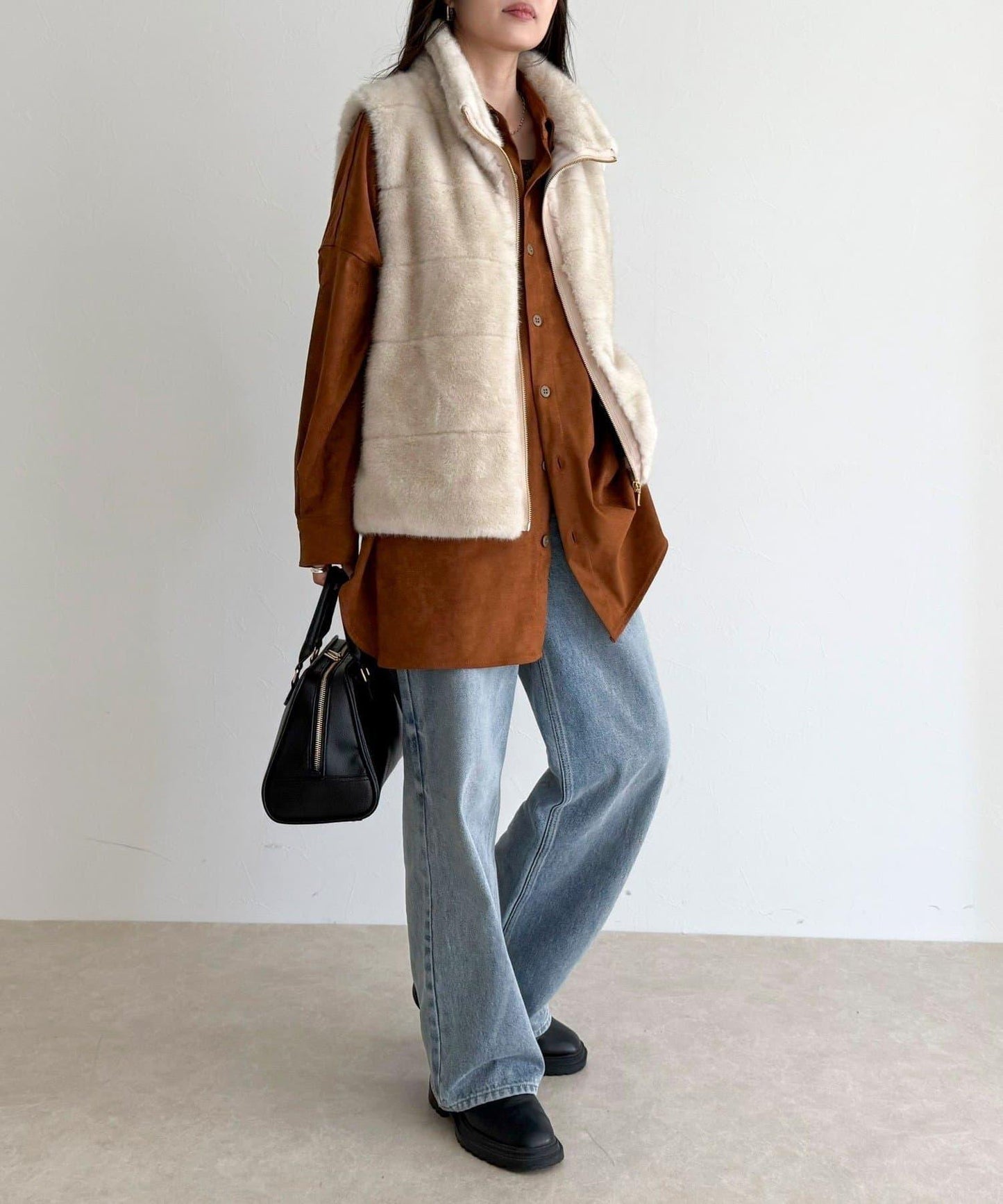 條紋絎縫毛絨馬甲