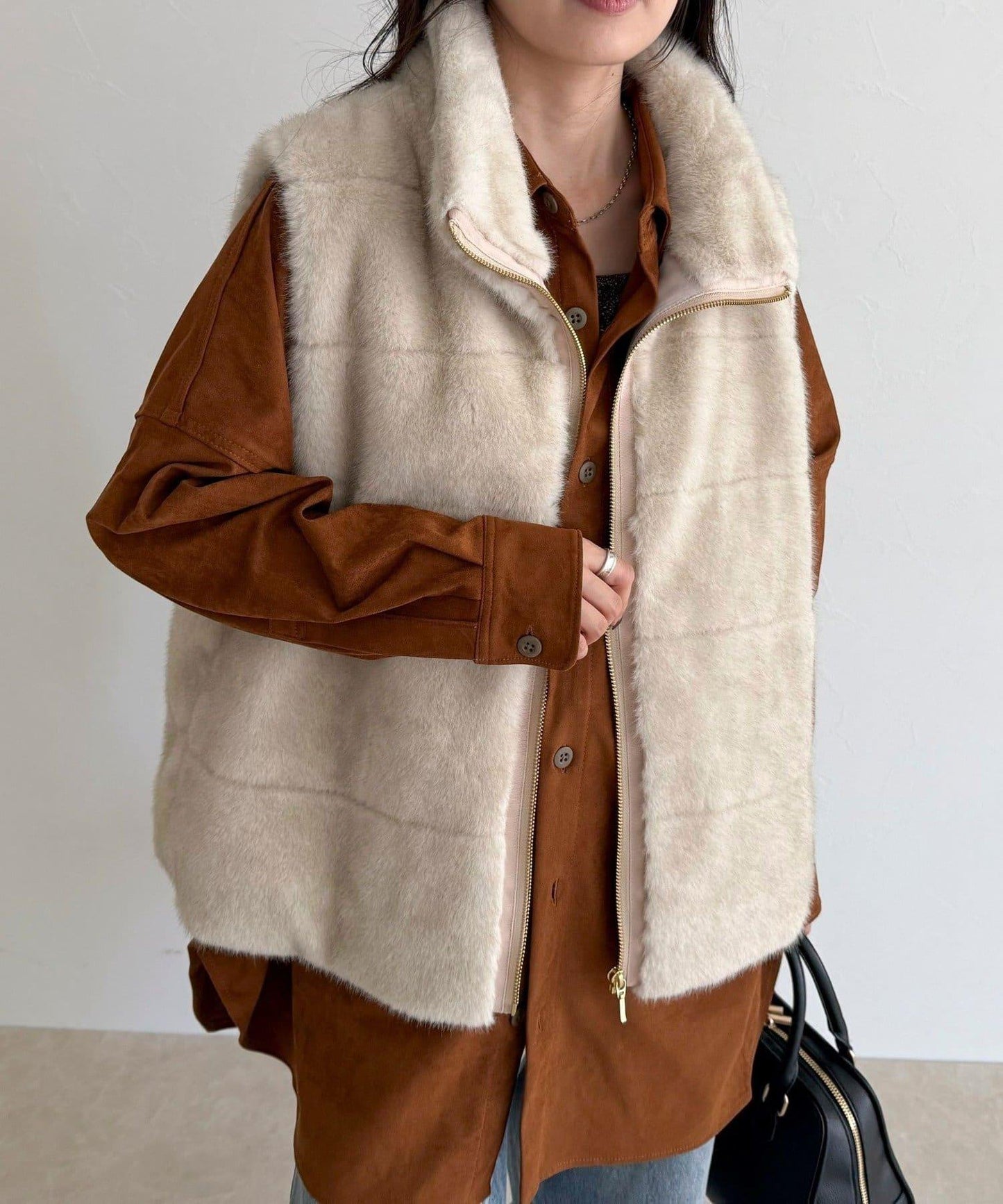 條紋絎縫毛絨馬甲