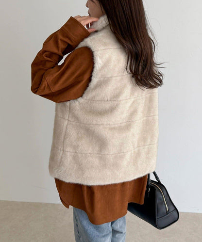 條紋絎縫毛絨馬甲