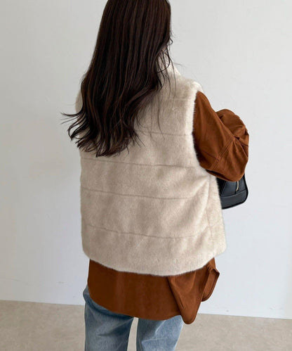 條紋絎縫毛絨馬甲