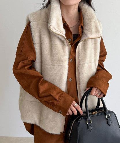 條紋絎縫毛絨馬甲