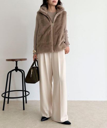 條紋絎縫毛絨馬甲