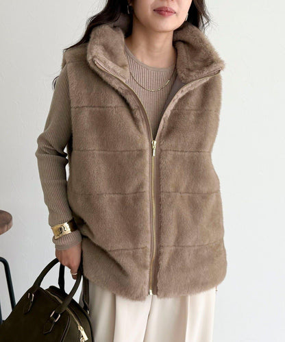 條紋絎縫毛絨馬甲