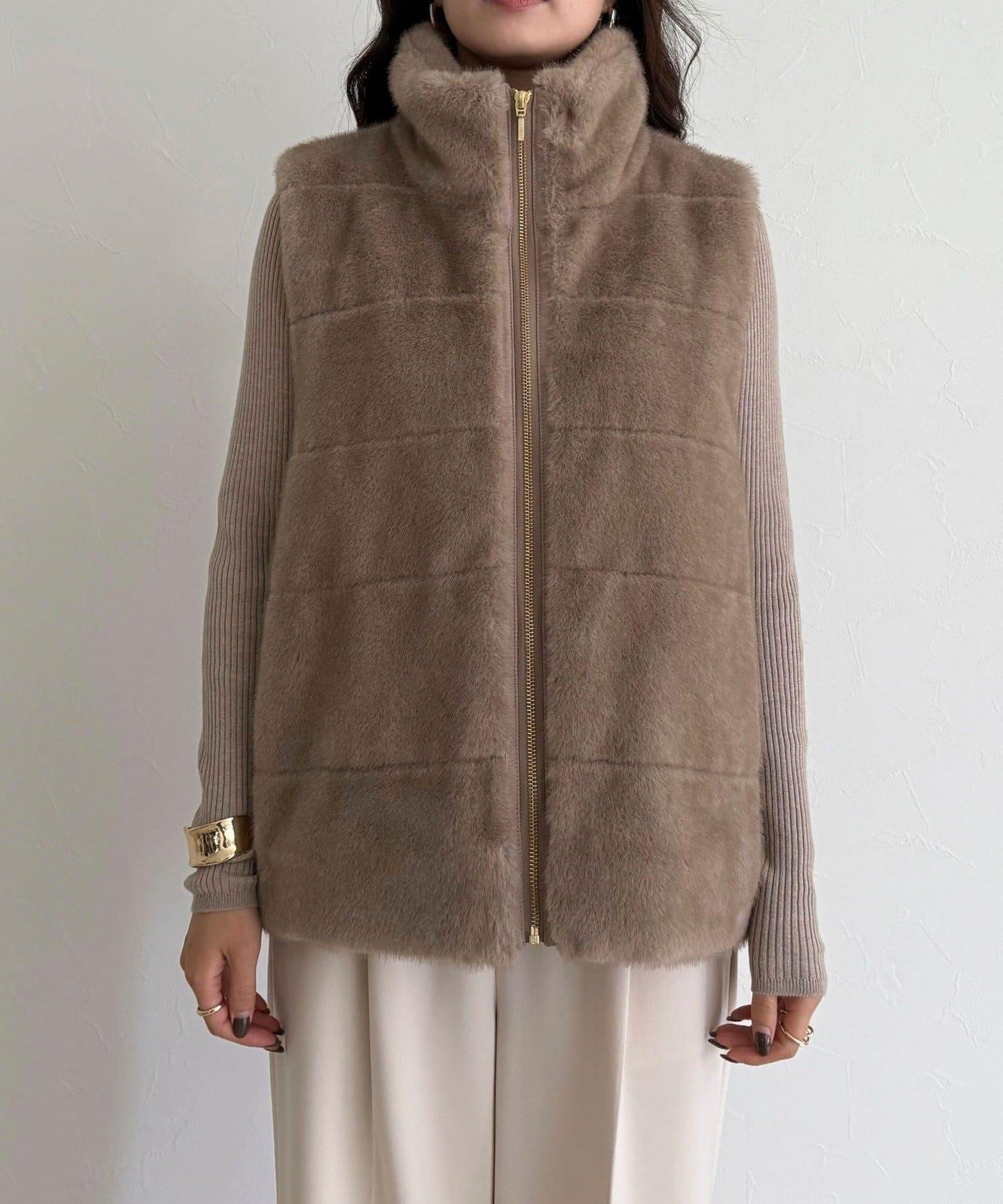 條紋絎縫毛絨馬甲