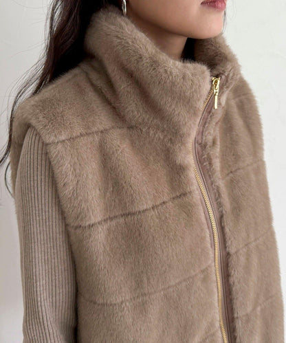 條紋絎縫毛絨馬甲