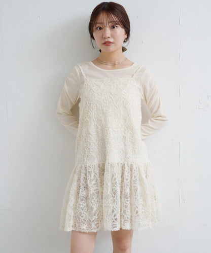 羽毛感蕾絲長款上衣