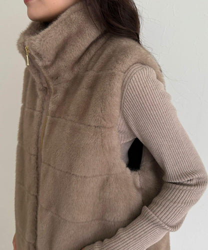 條紋絎縫毛絨馬甲