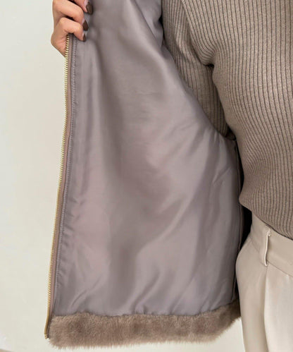 條紋絎縫毛絨馬甲