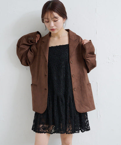 羽毛感蕾絲長款上衣