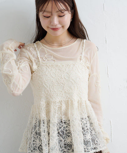 羽毛感蕾絲吊帶背心