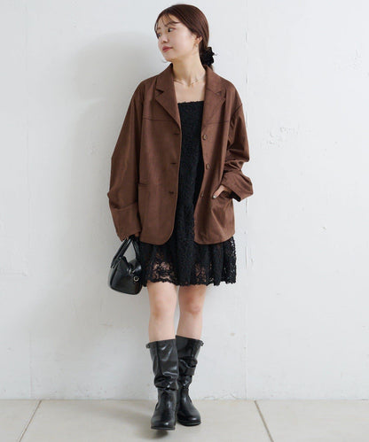 羽毛感蕾絲長款上衣