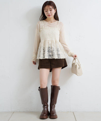 羽毛感蕾絲吊帶背心