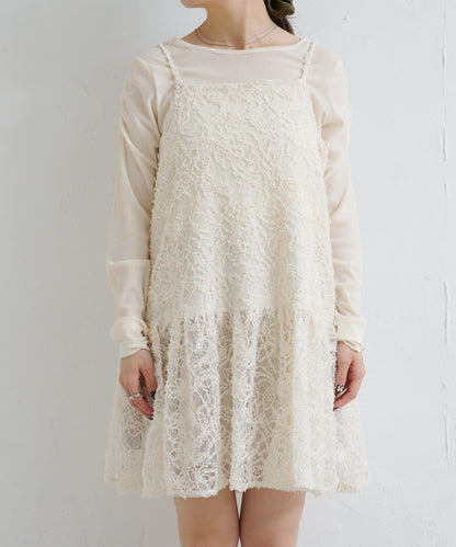 羽毛感蕾絲長款上衣