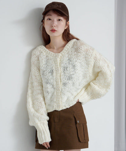 寬鬆粗線針織開衫
