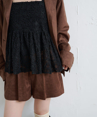 羽毛感蕾絲吊帶背心