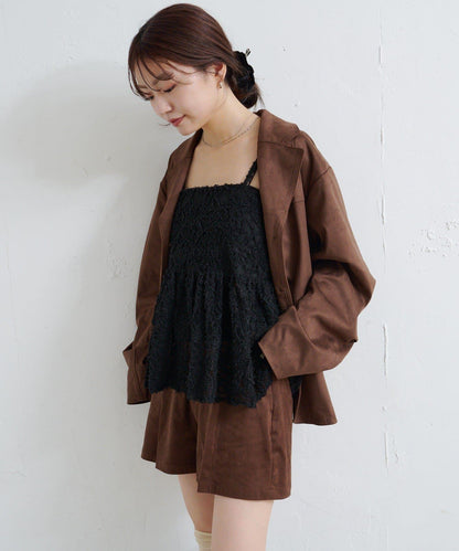 羽毛感蕾絲吊帶背心