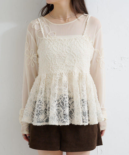 羽毛感蕾絲吊帶背心