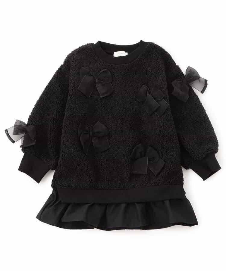 蝴蝶結裝飾毛絨連衣裙