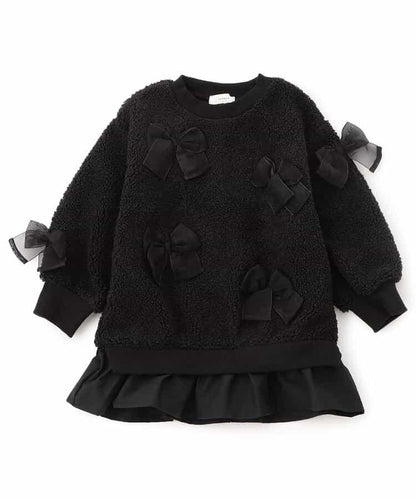 蝴蝶結裝飾毛絨連衣裙