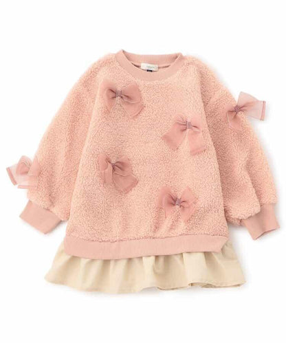 蝴蝶結裝飾毛絨連衣裙