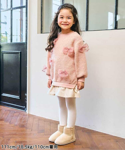 蝴蝶結裝飾毛絨連衣裙