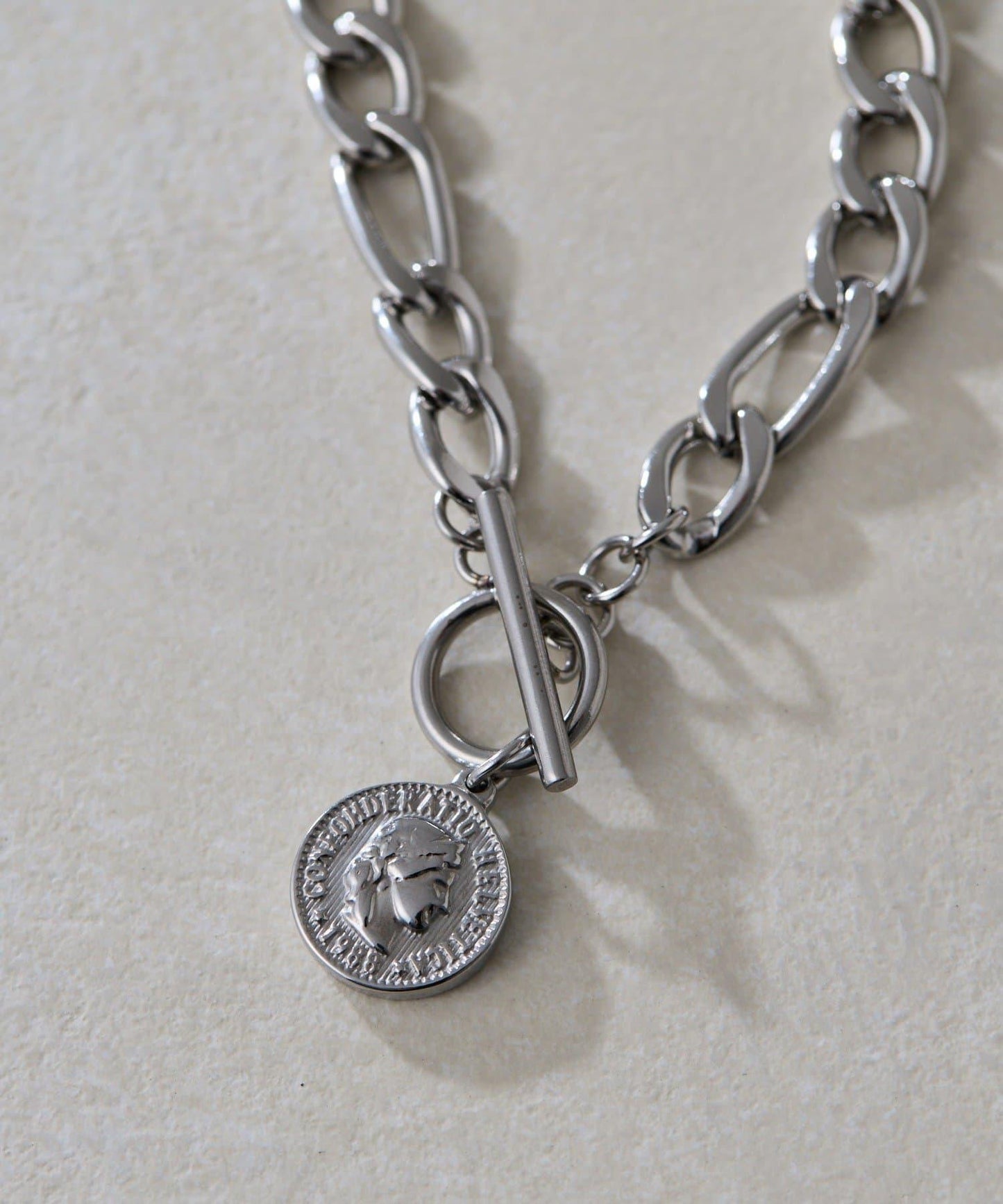 金屬過敏適用/不鏽鋼 帶硬幣吊墜菲加羅鏈項鍊