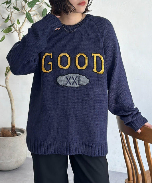 學院風標誌拼色針織衫