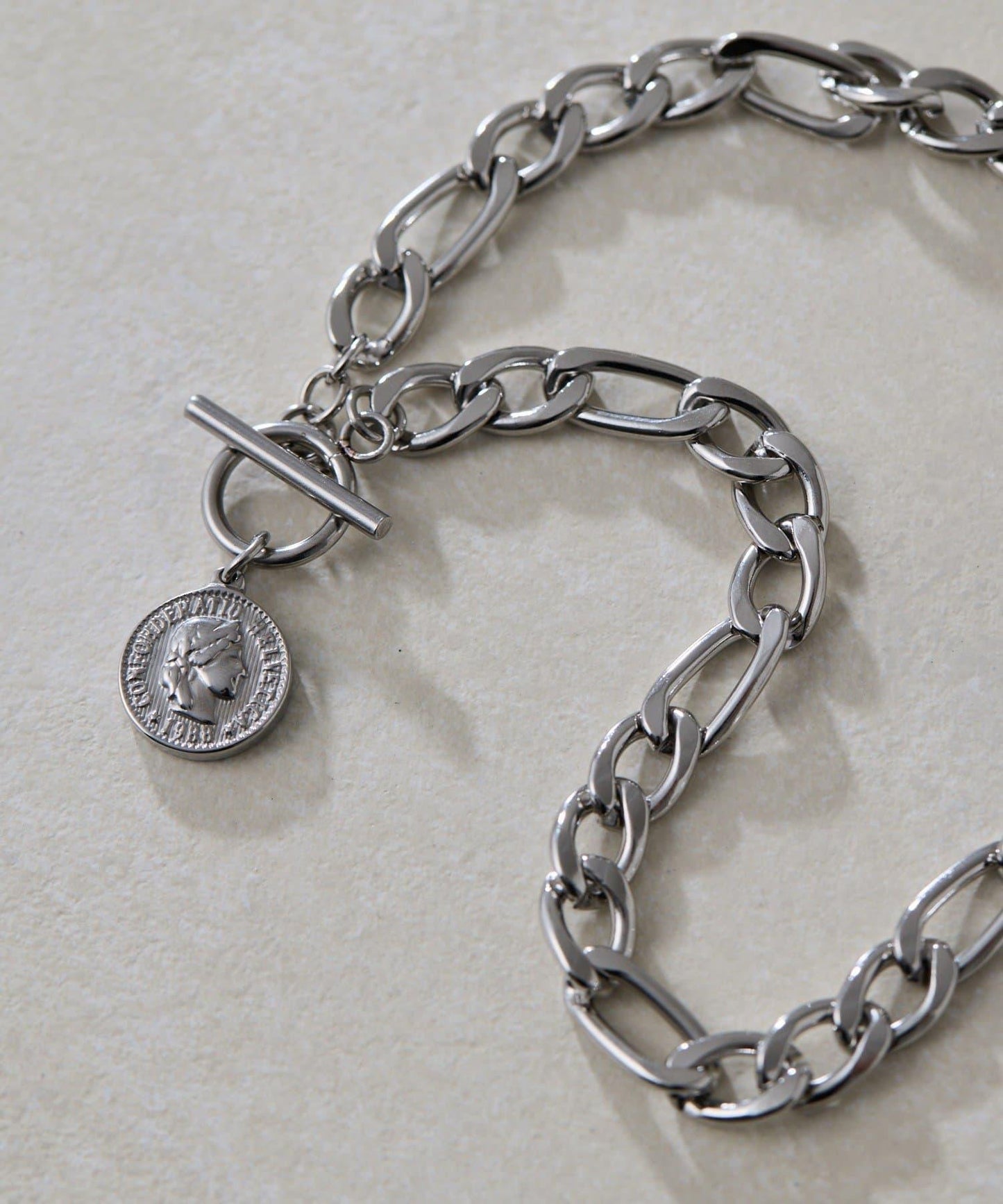 金屬過敏適用/不鏽鋼 帶硬幣吊墜菲加羅鏈項鍊