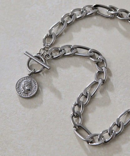 金屬過敏適用/不鏽鋼 帶硬幣吊墜菲加羅鏈項鍊