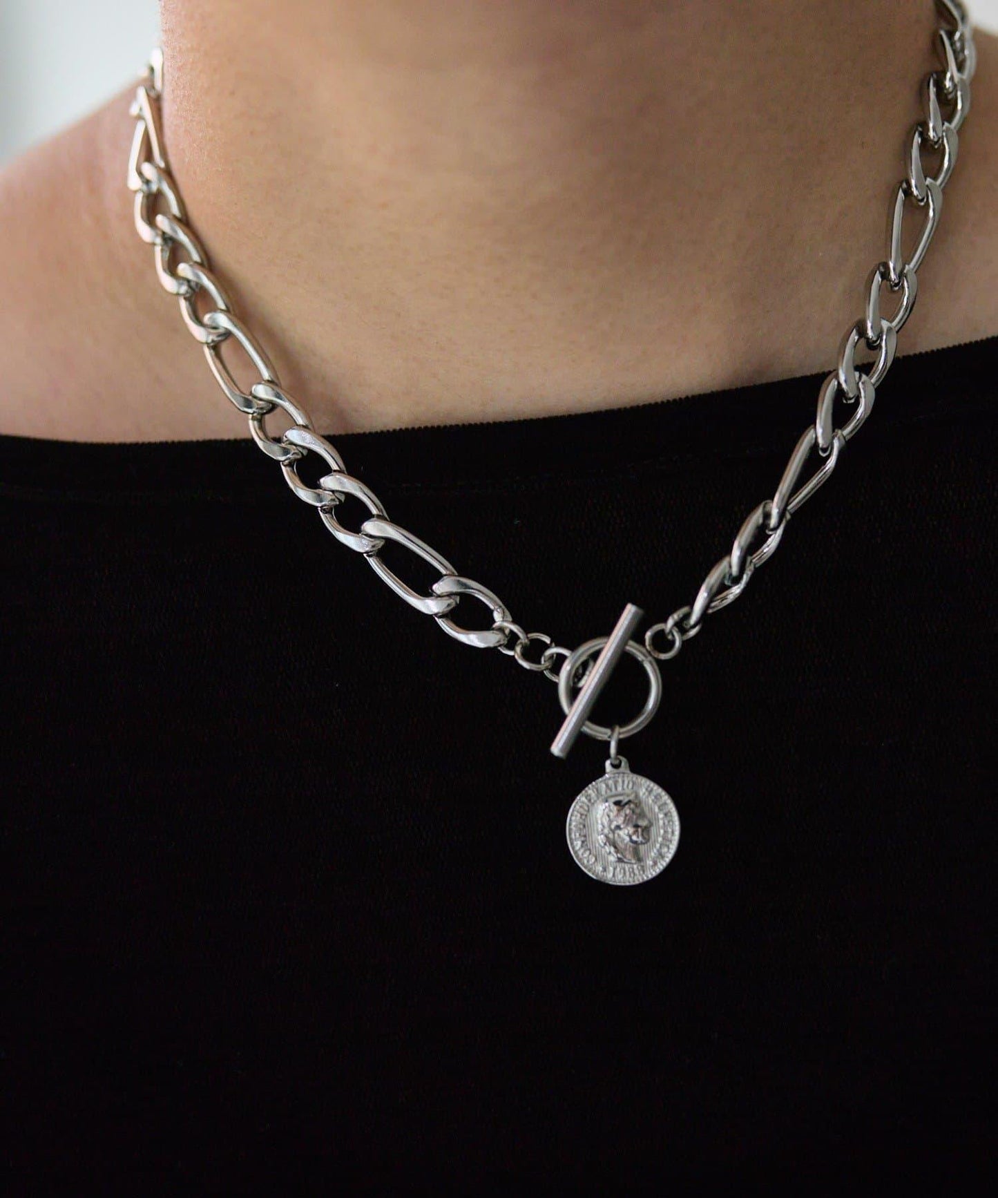 金屬過敏適用/不鏽鋼 帶硬幣吊墜菲加羅鏈項鍊