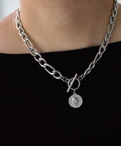 金屬過敏適用/不鏽鋼 帶硬幣吊墜菲加羅鏈項鍊
