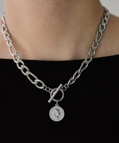 金屬過敏適用/不鏽鋼 帶硬幣吊墜菲加羅鏈項鍊