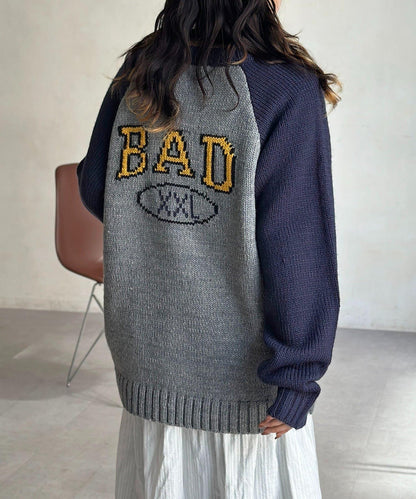 學院風標誌拼色針織衫