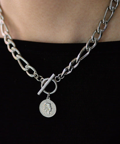 金屬過敏適用/不鏽鋼 帶硬幣吊墜菲加羅鏈項鍊