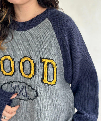 學院風標誌拼色針織衫