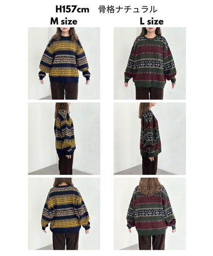 復古條紋提花針織套頭衫