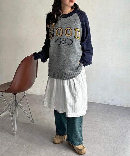 學院風標誌拼色針織衫