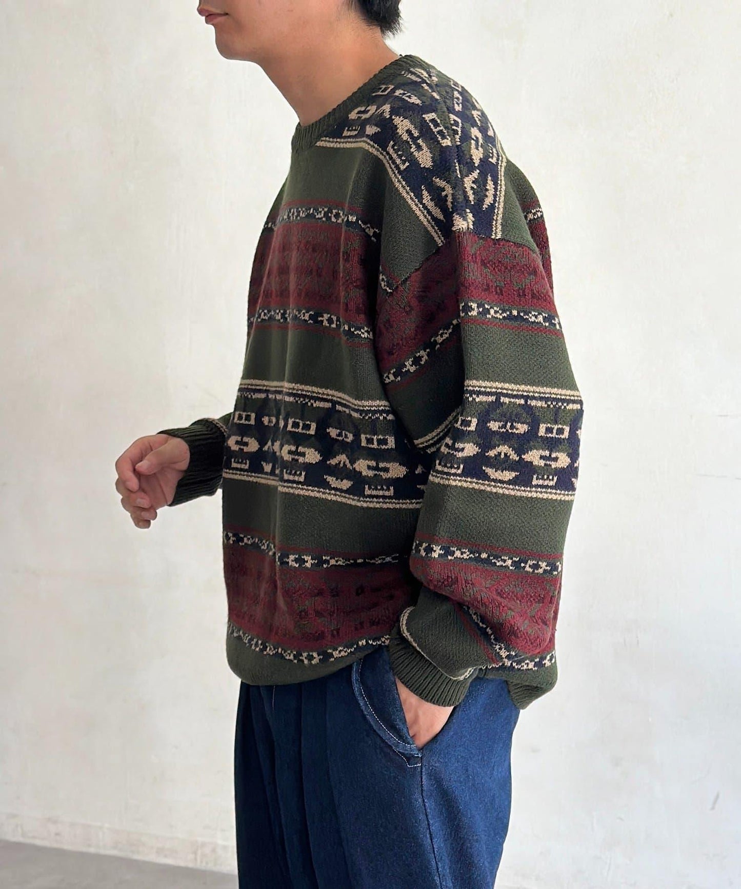 復古條紋提花針織套頭衫