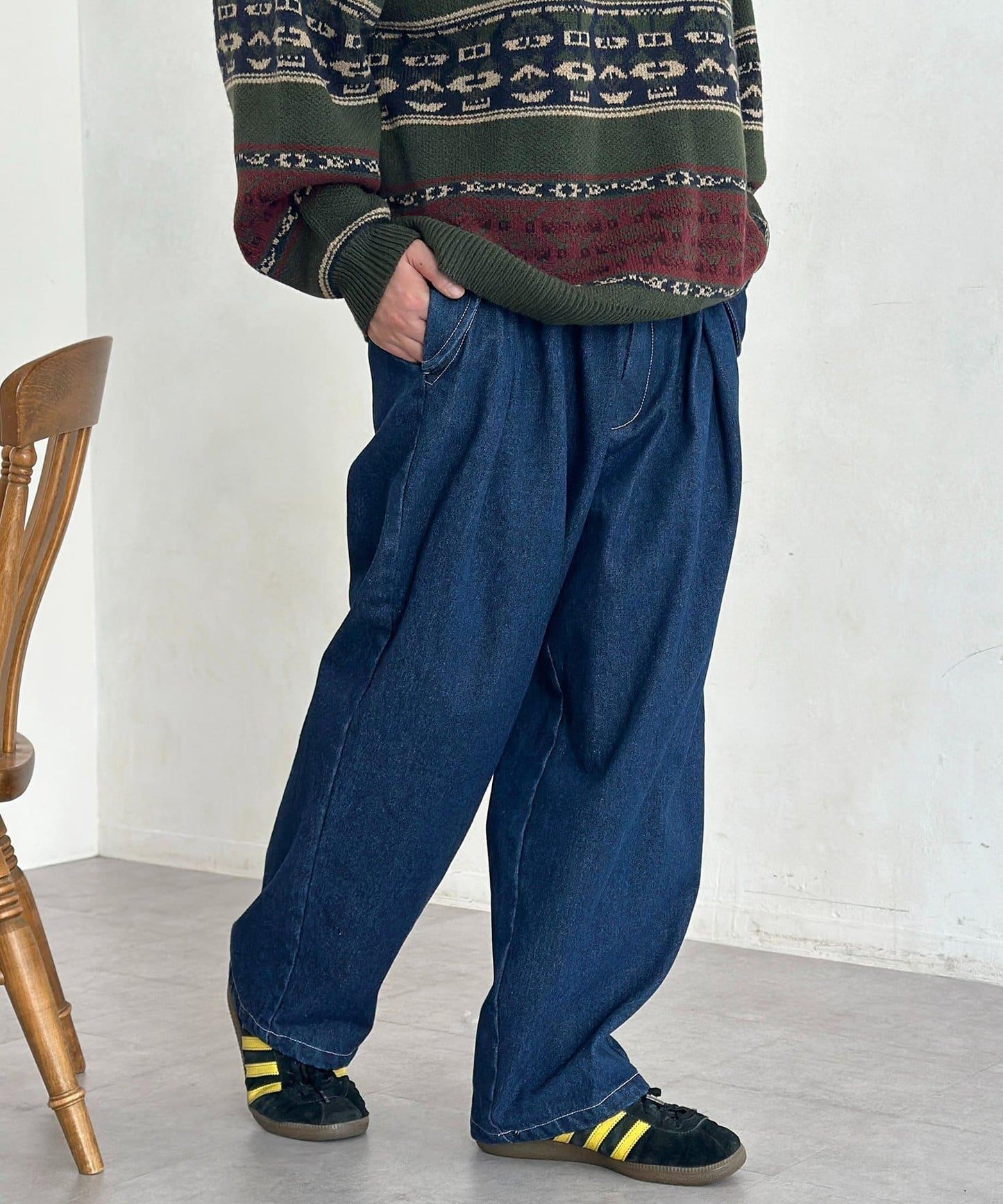 內加絨軍風牛仔褲