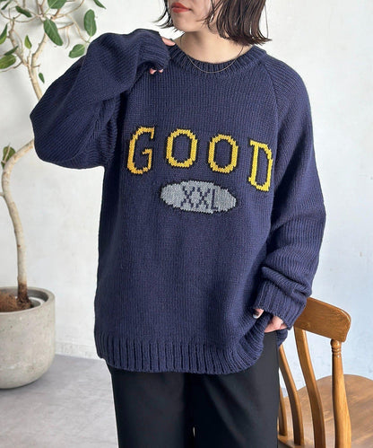 學院風標誌拼色針織衫