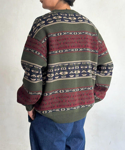 復古條紋提花針織套頭衫