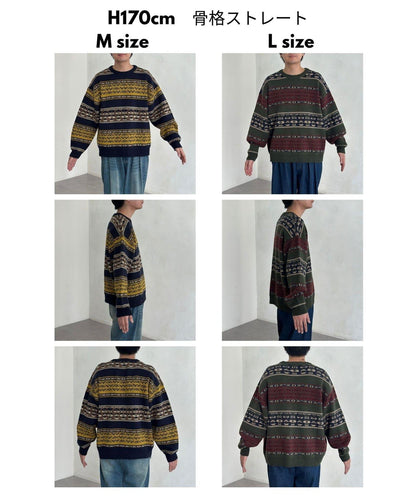 復古條紋提花針織套頭衫