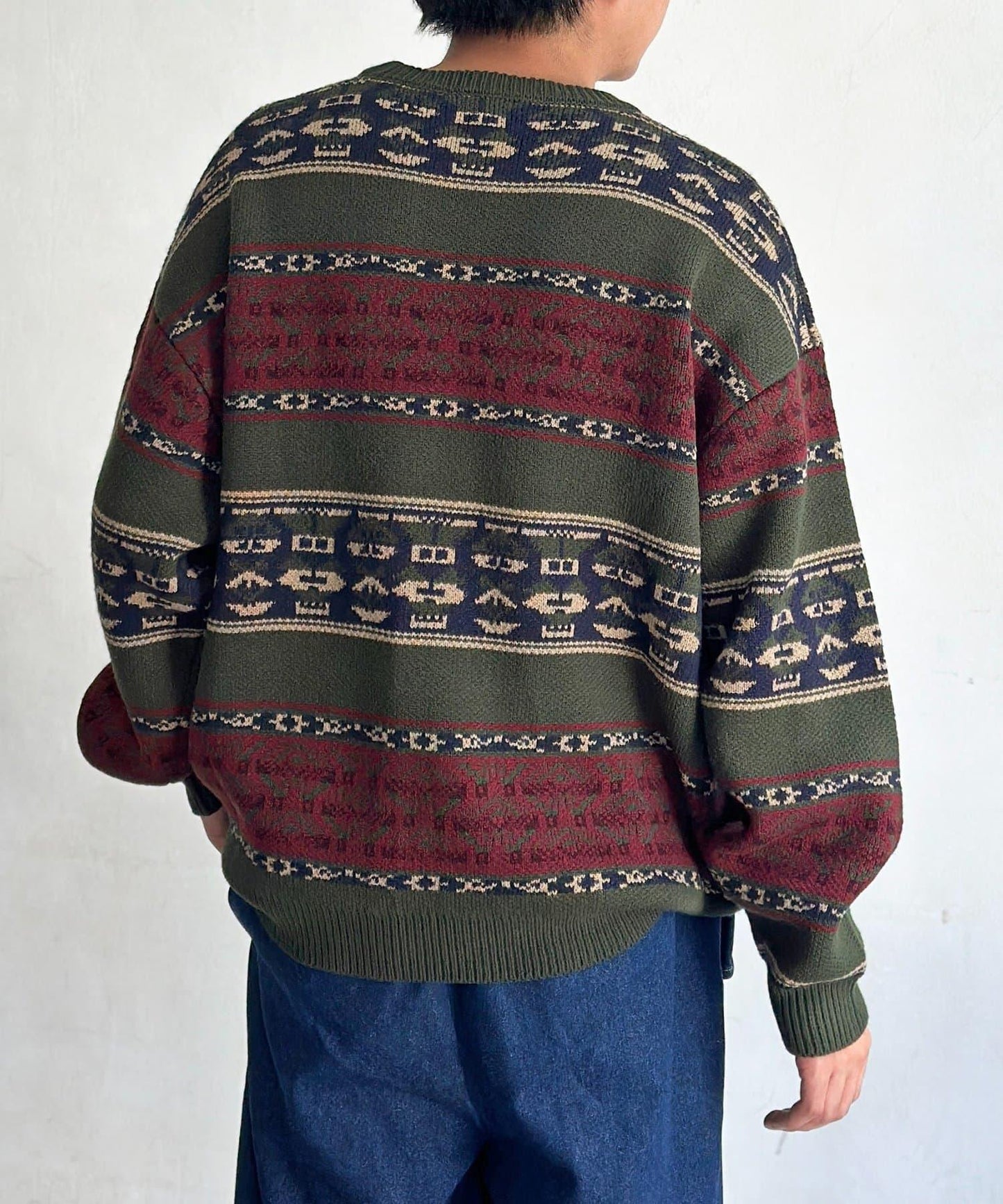 復古條紋提花針織套頭衫