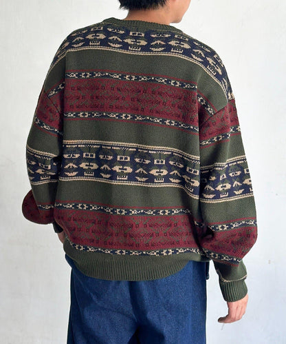 復古條紋提花針織套頭衫