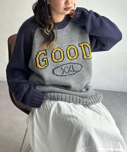 學院風標誌拼色針織衫