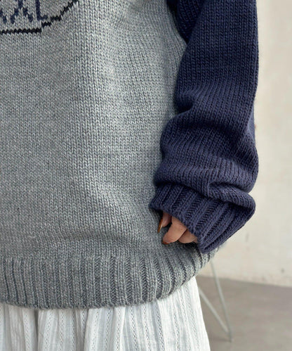 學院風標誌拼色針織衫