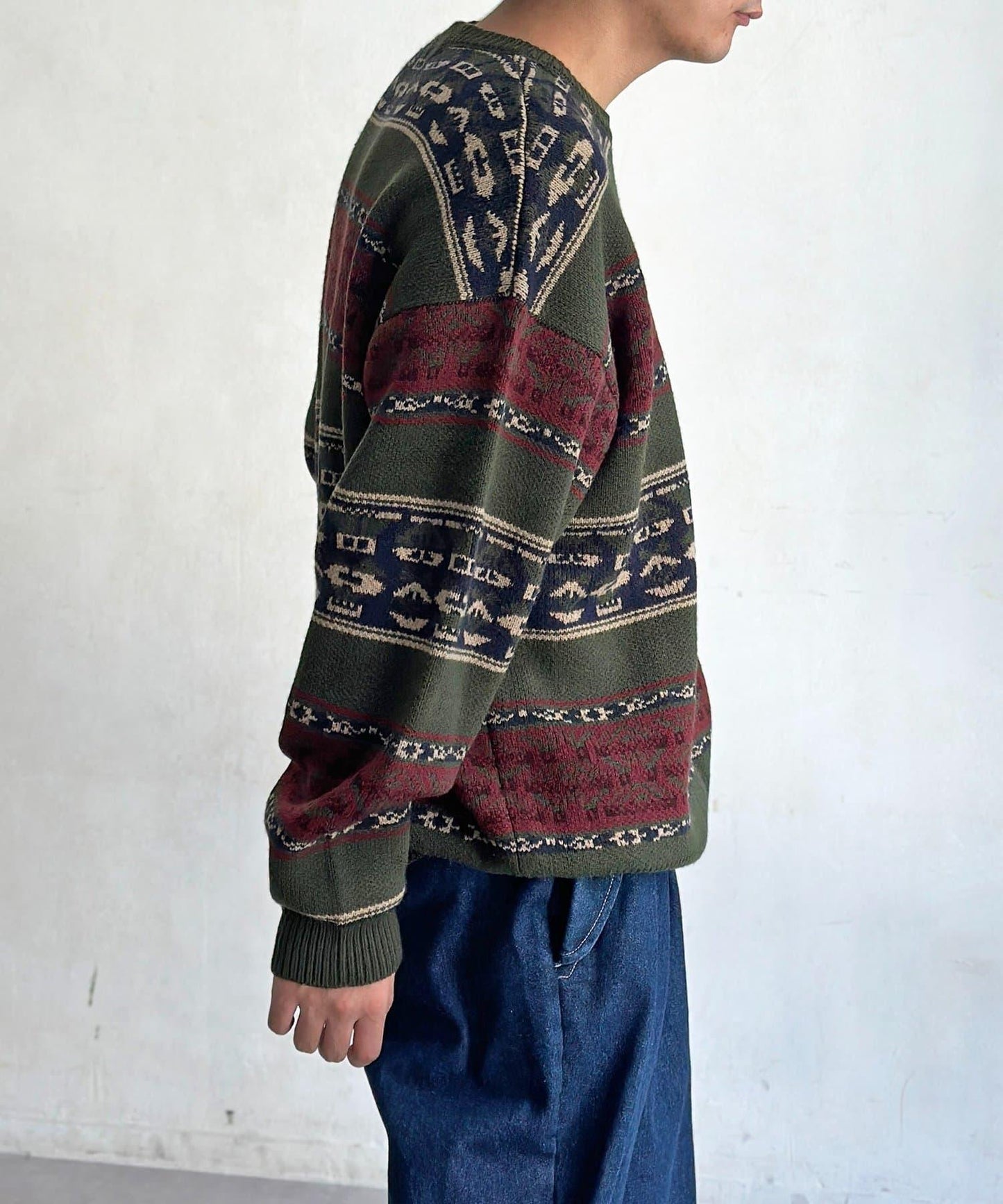 復古條紋提花針織套頭衫