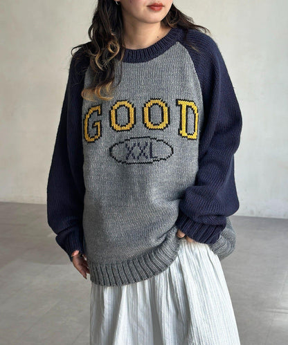 學院風標誌拼色針織衫