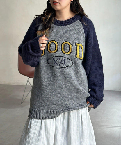 學院風標誌拼色針織衫